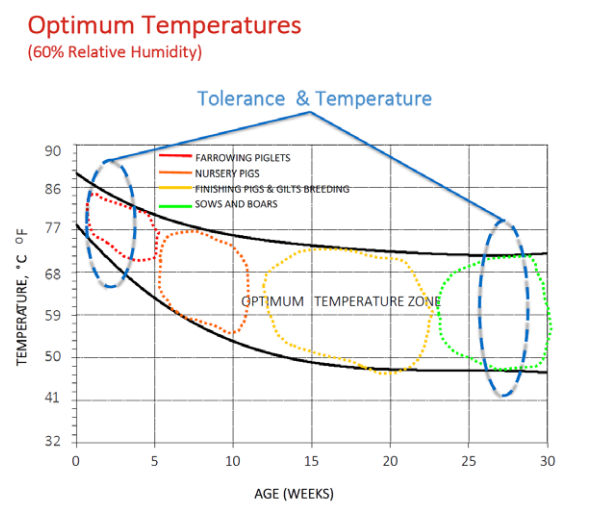 chart showing optimum temperature ranges at 60% humidity.